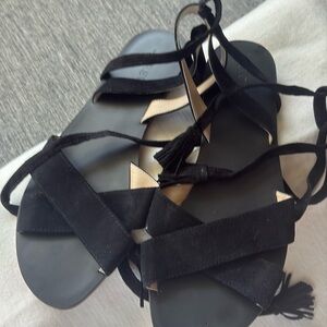 J Crew Lace Up Sandals black suede